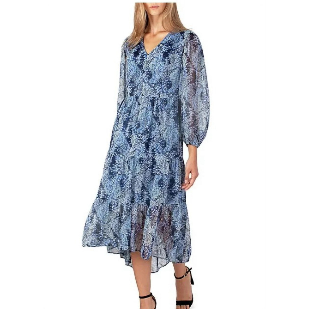 Women's Joie Blue Parisian Paisley Long Sleeve Tiered Maxi Dress (XL)